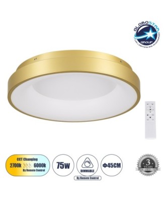 GLOBOSTAR® SALEM 61235 Μοντέρνο Φωτιστικό Οροφής LED 75W 8625lm 120° AC 220-240V IP20 Ρυθμιζόμενο Λευκό CCT με Χειριστήριο από 2700K έως 6000K Dimmable - Lumileds SMD Chip - Χρυσό - Μ45 x Π45 x Υ8.5cm - 3 Χρόνια Εγγύηση